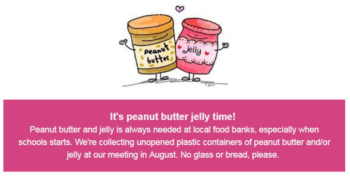 We're collecting peanut butter and jelly in plastic containers for kids in need